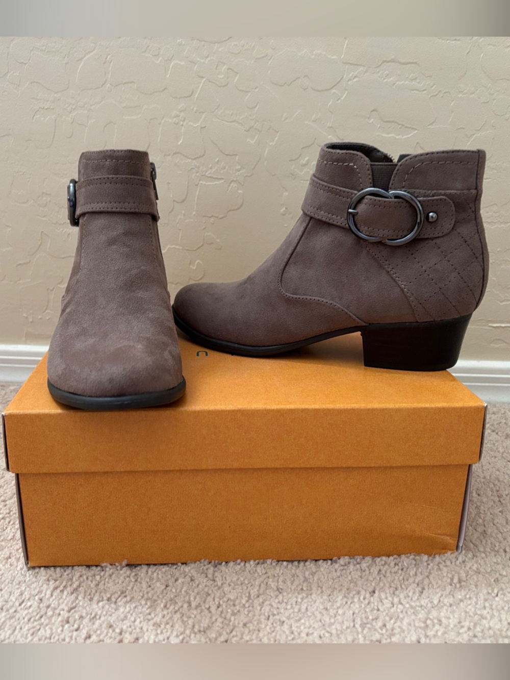 Unisa Taupe Ankle Booties with Decorative Buckle